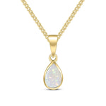 9ct Yellow Gold Pear Shaped Natural Opal Rubover Pendant — 7x5mm