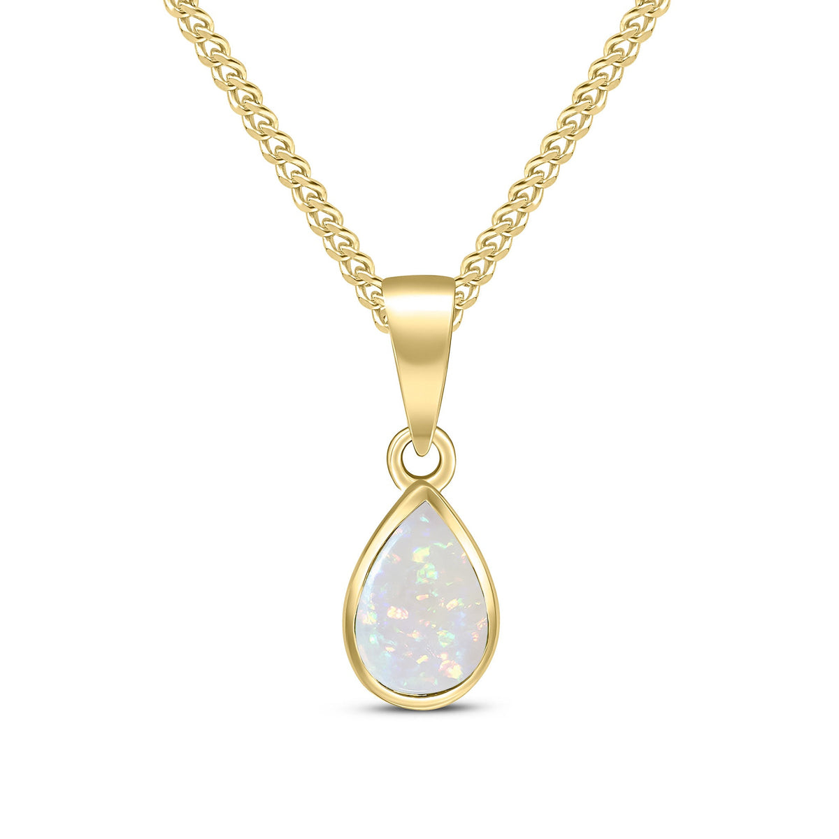 9ct Yellow Gold Pear Shaped Natural Opal Rubover Pendant — 7x5mm