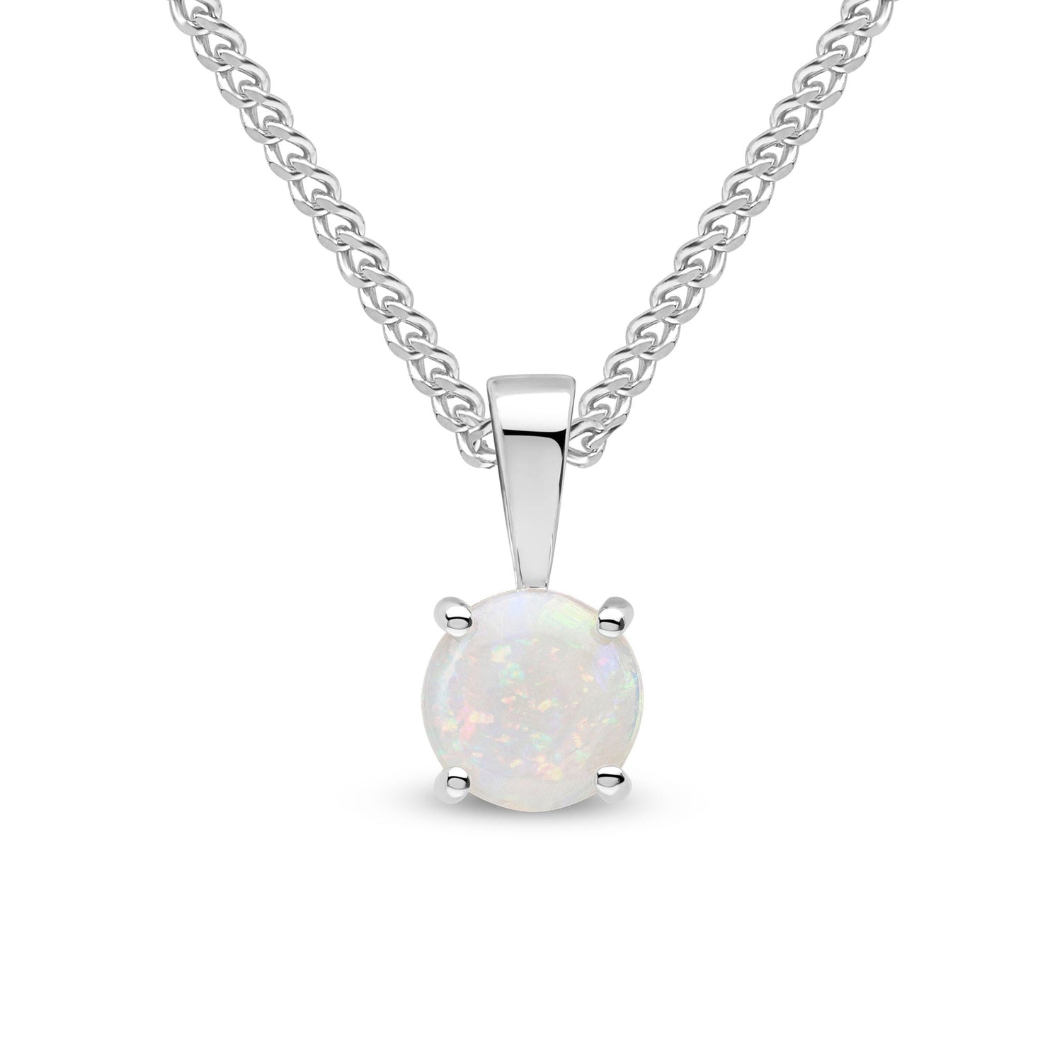 9ct White Gold Round Opal Natural Claw Pendant — 6mm
