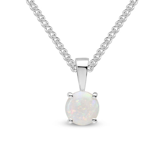 9ct White Gold Round Opal Natural Claw Pendant — 6mm