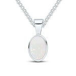 9ct White Gold Oval Natural Opal Rubover Pendant — 7x5mm