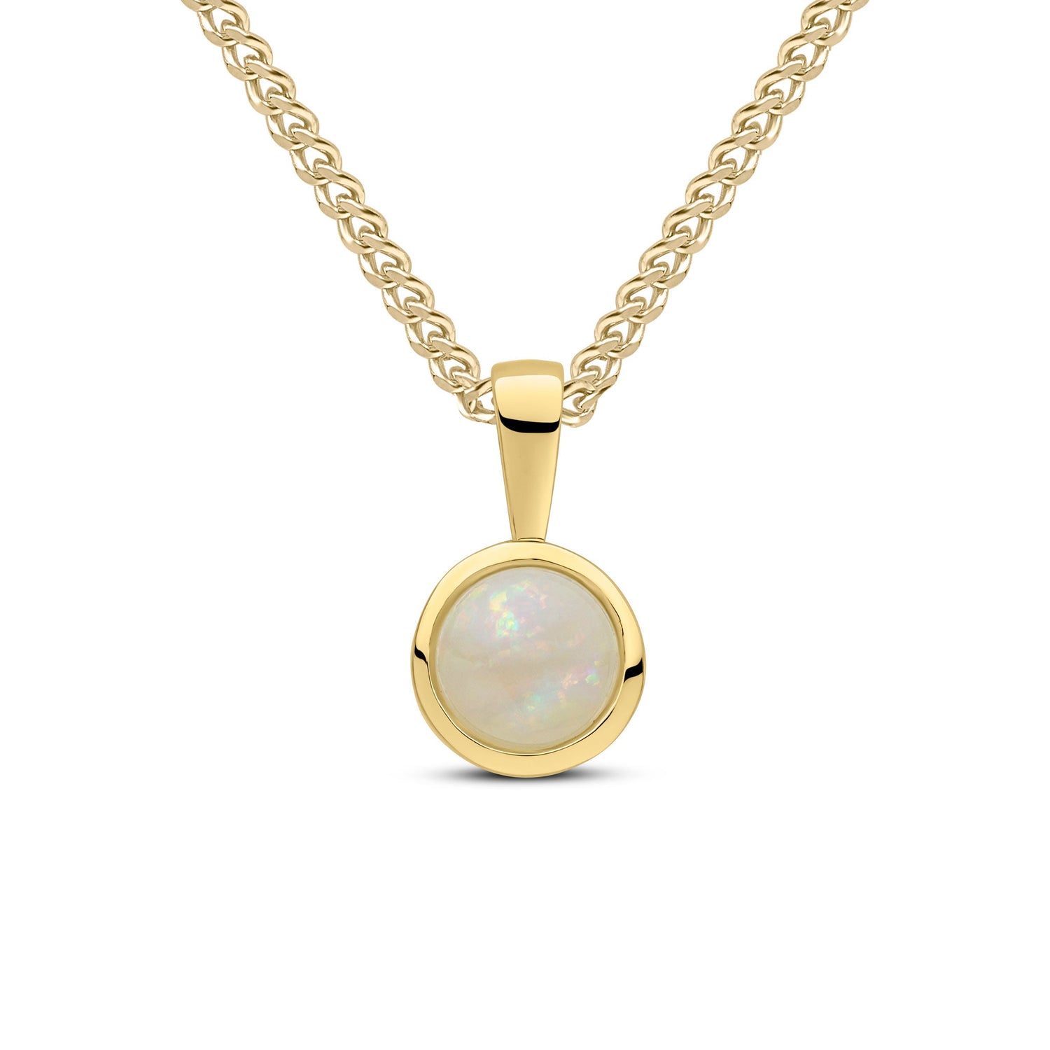 9ct Yellow Gold Round Natural Opal Rubover Pendant — 6mm