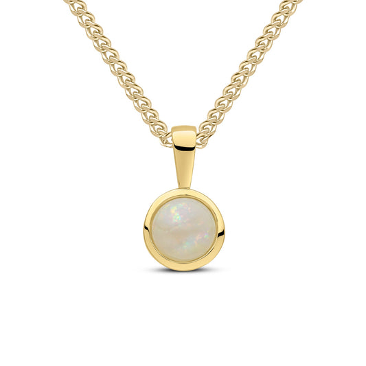 9ct Yellow Gold Round Opal Rubover Pendant — 6mm