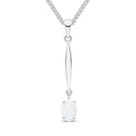9ct White Gold Oval Natural Opal Claw Bar Drop Pendant — 7x5mm