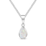 9ct White Gold Pear Shaped Natural Opal Rubover Pendant — 7x5mm