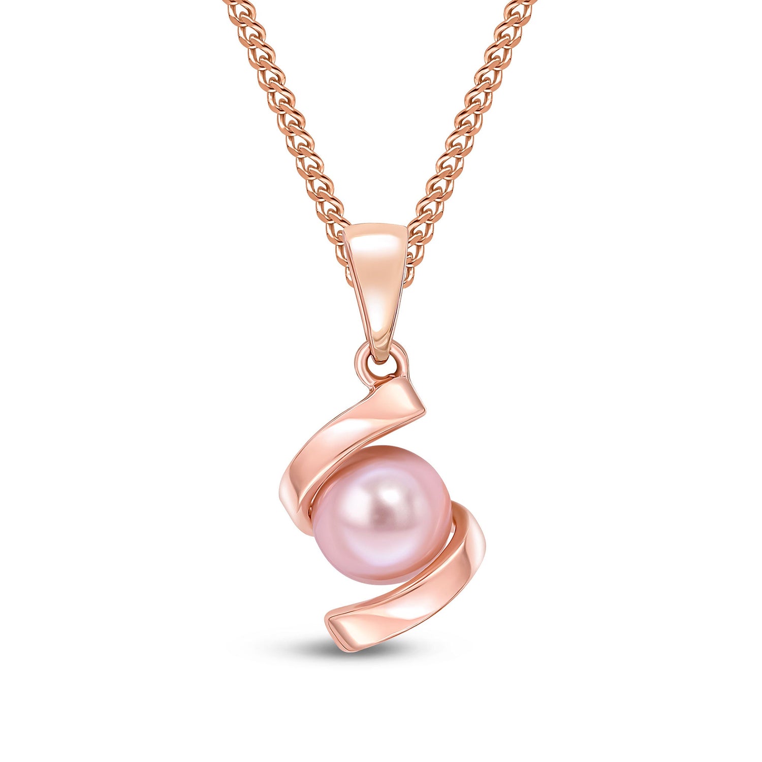 9ct Rose Gold Natural Pink Pearl Twist Pendant — 12x7mm