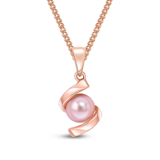 9ct Rose Gold Pink Pearl Twist Pendant — 12x7mm