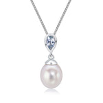 9ct White Gold Pearl and Pear Shaped Natural Aquamarine Drop Pendant