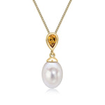 9ct Yellow Gold Pearl and Pear Shaped Natural Citrine Drop Pendant