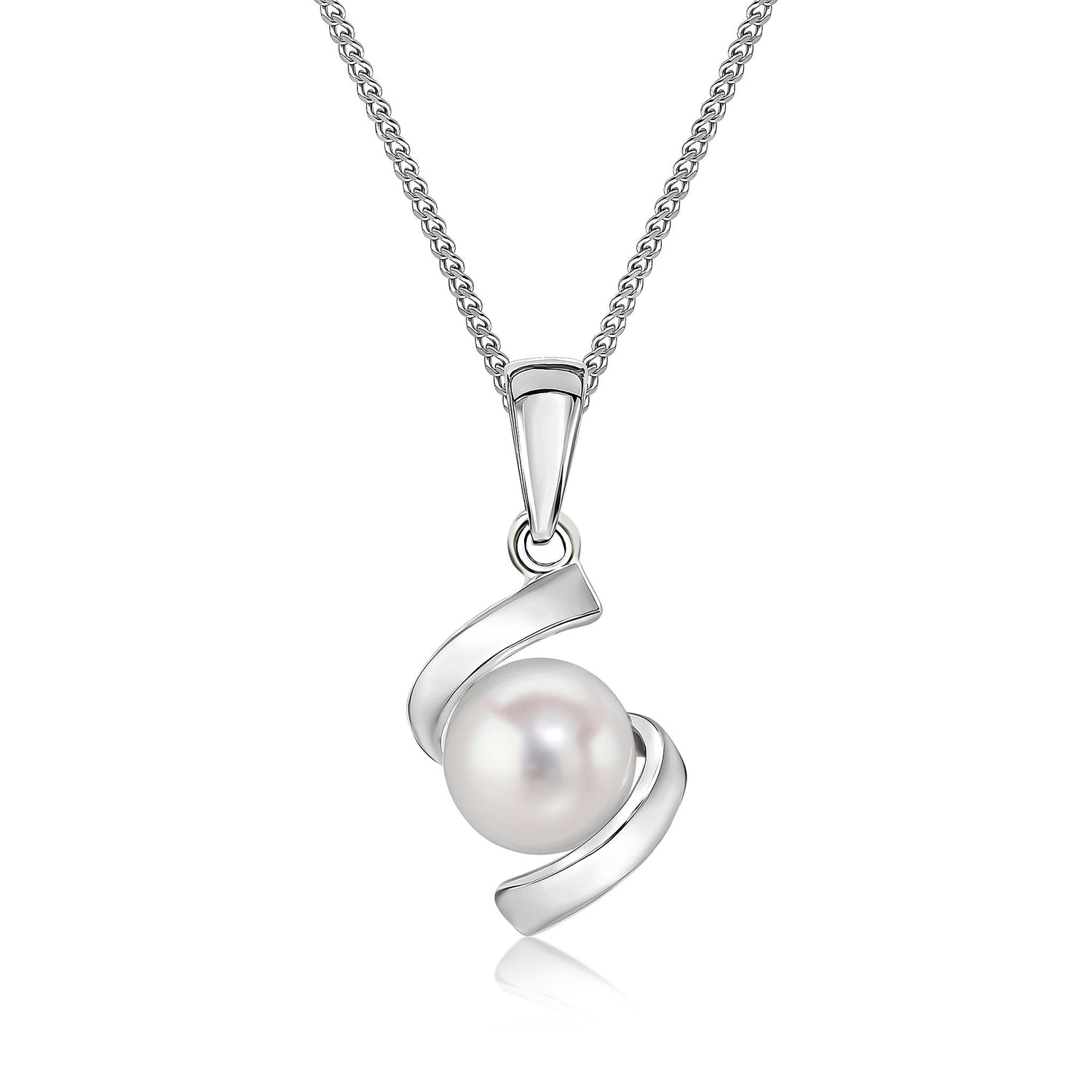 9ct White Gold Natural Pearl Twist Pendant — 13 x 9.5mm