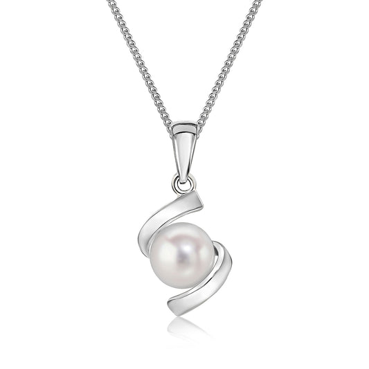 9ct White Gold Natural Pearl Twist Pendant — 13 x 9.5mm
