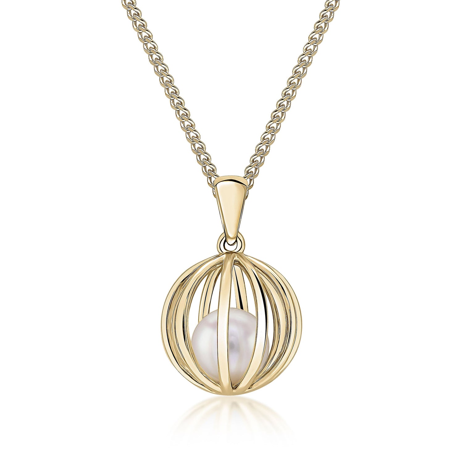 9ct Yellow Gold Natural Pearl Cage Pendant — 12mm
