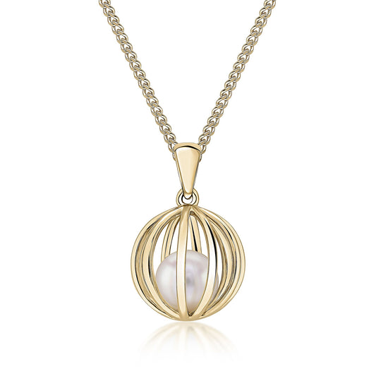 9ct Yellow Gold Pearl Cage Pendant — 12mm