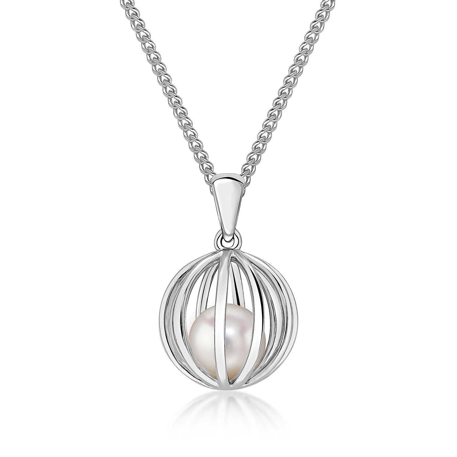 9ct White Gold Natural Pearl Cage Pendant — 11 x 18mm