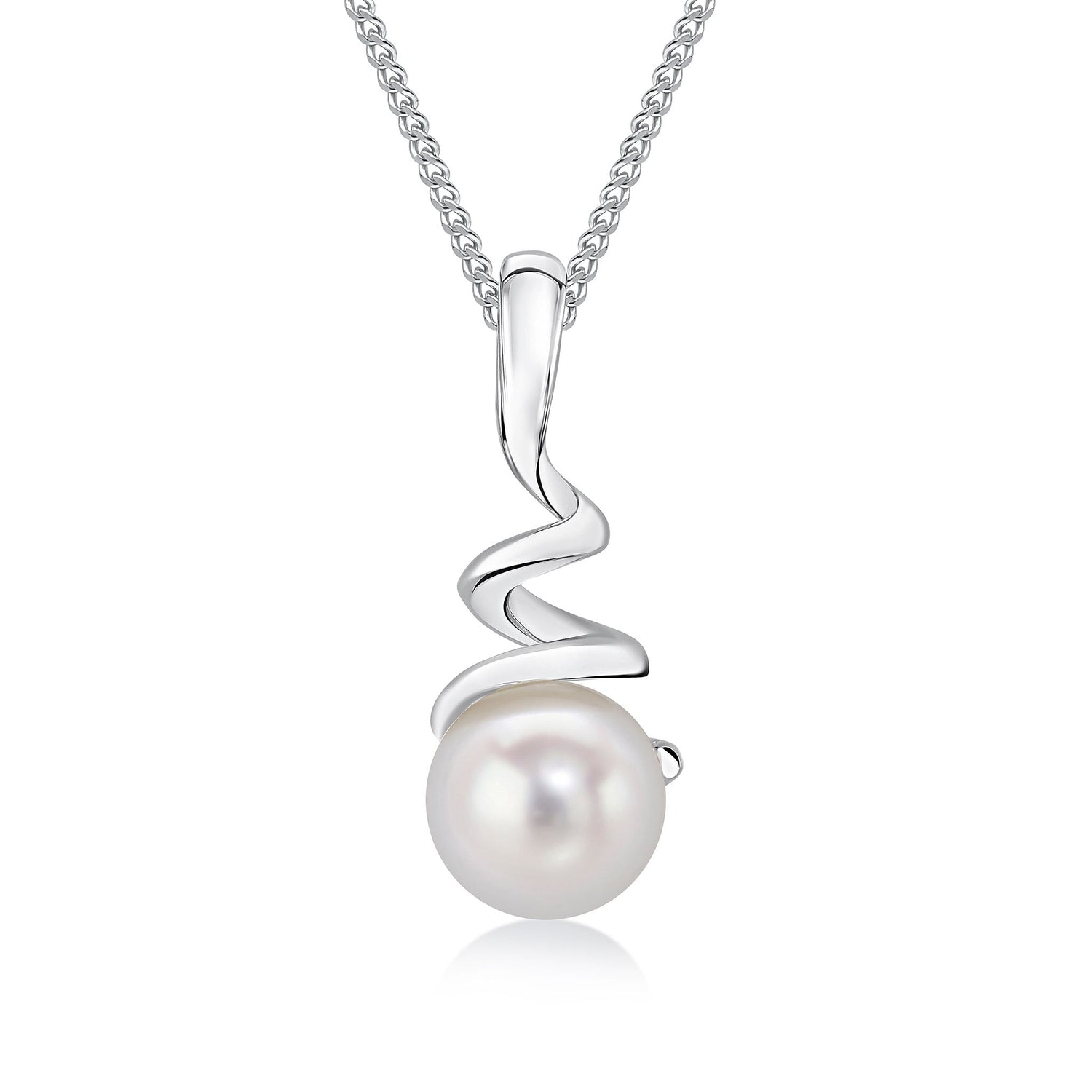 9ct White Gold Natural Pearl Spiral Pendant — 7 x 20mm