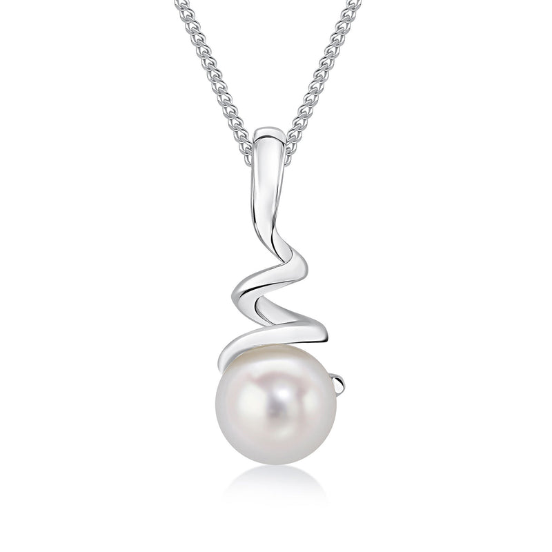 9ct White Gold Pearl Spiral Pendant