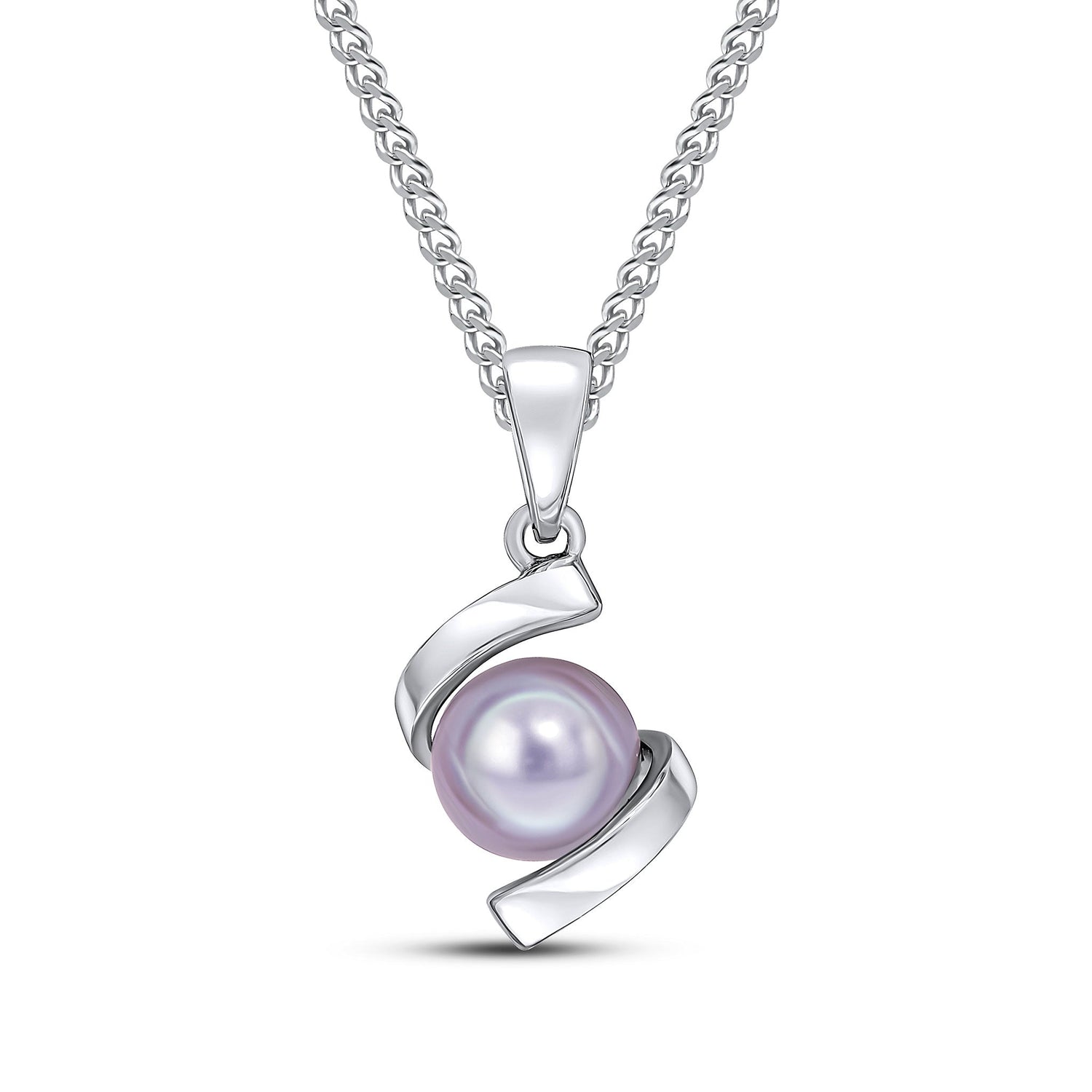 9ct White Gold Gray Natural Pearl Twist Pendant — 13x9.5mm