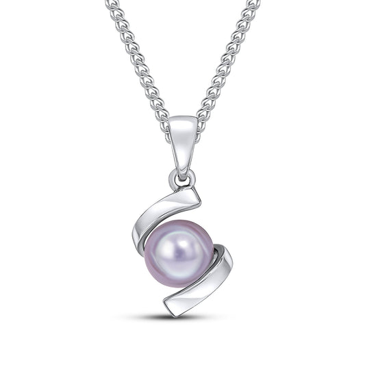 9ct White Gold Gray Natural Pearl Twist Pendant — 13x9.5mm