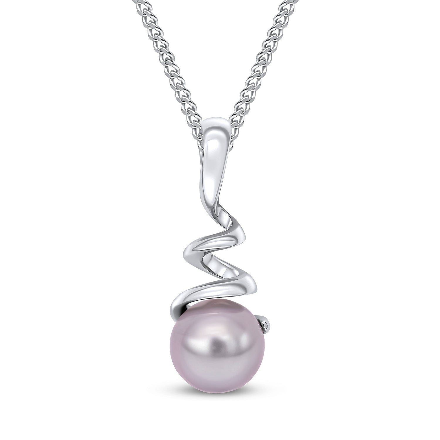 9ct White Gold Gray Natural Pearl Spiral Pendant — 20mm