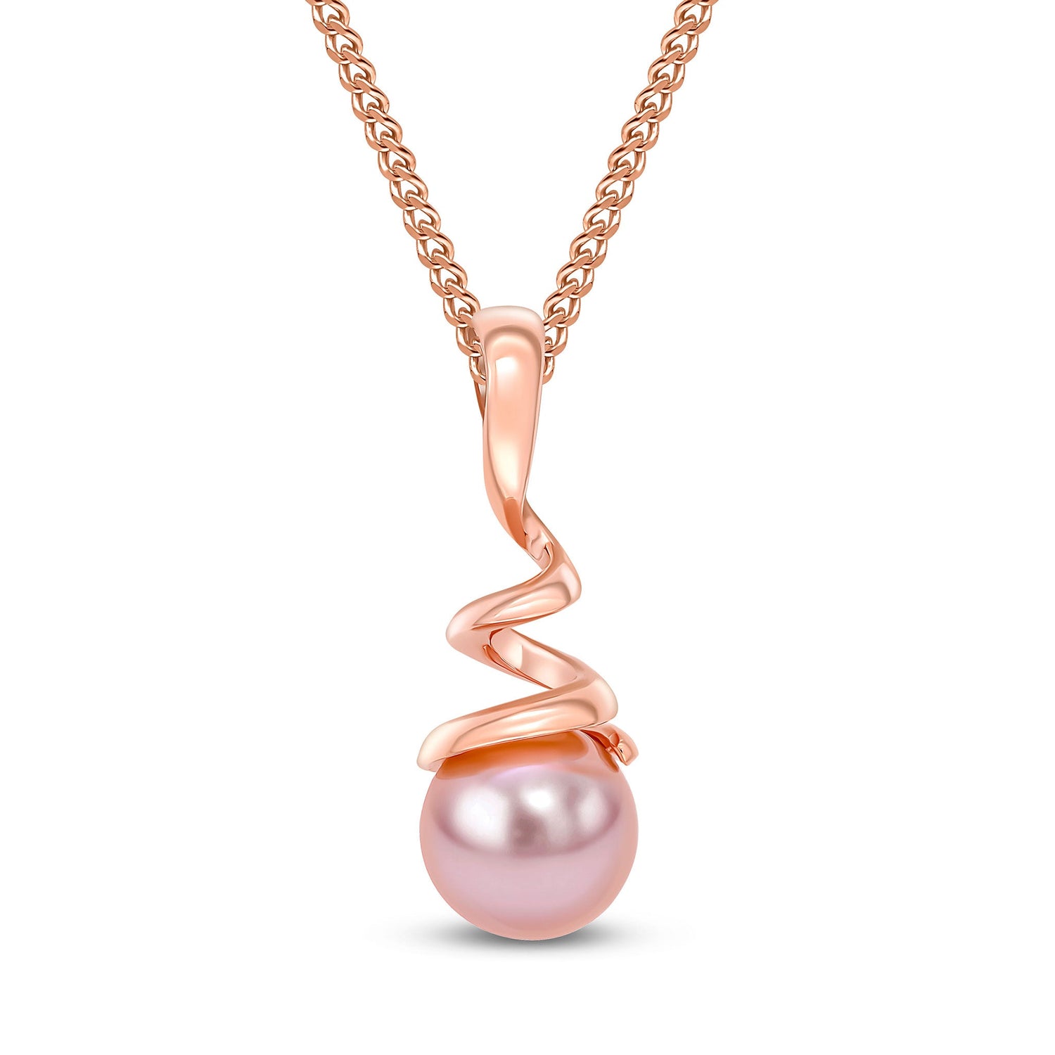 9ct Rose Gold Natural Pink Pearl Spiral Pendant — 20mm