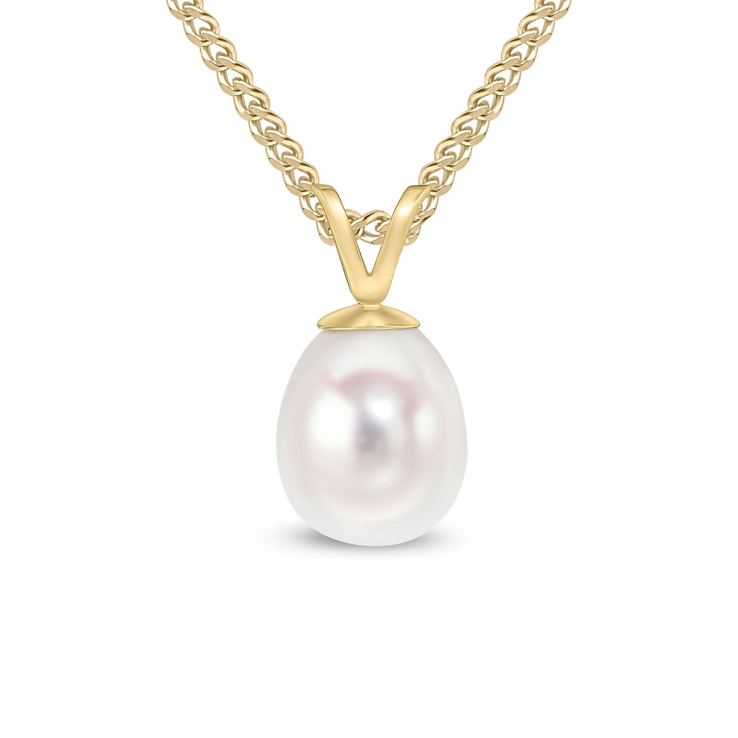 9ct Yellow Gold 7mm Natural Freshwater Pearl Drop Pendant