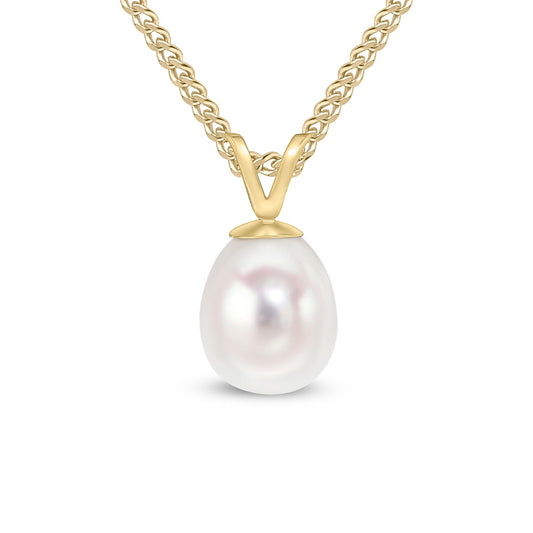 9ct Yellow Gold 7mm Natural Freshwater Pearl Drop Pendant