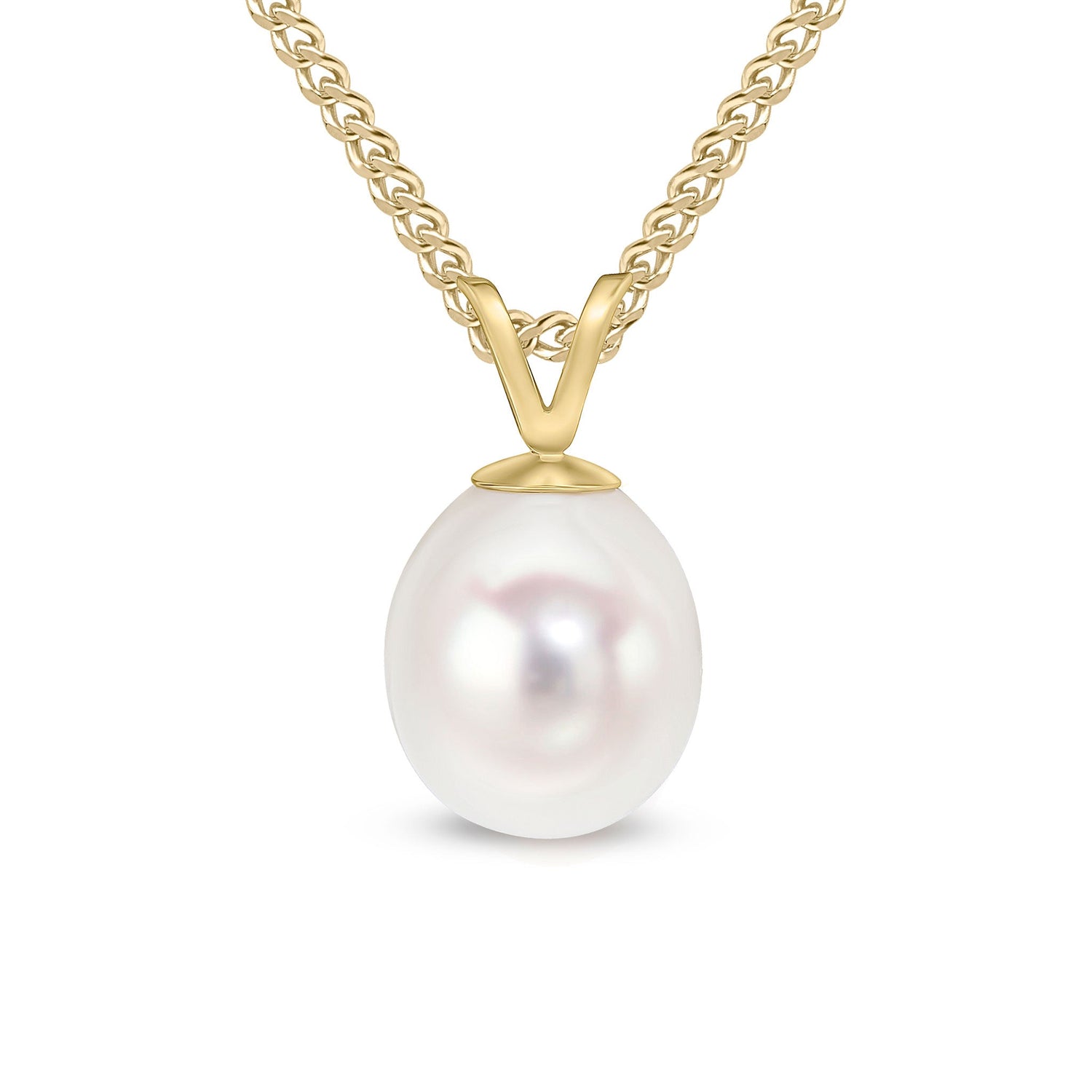 9ct Yellow Gold Natural Freshwater Pearl Drop Pendant — 8mm