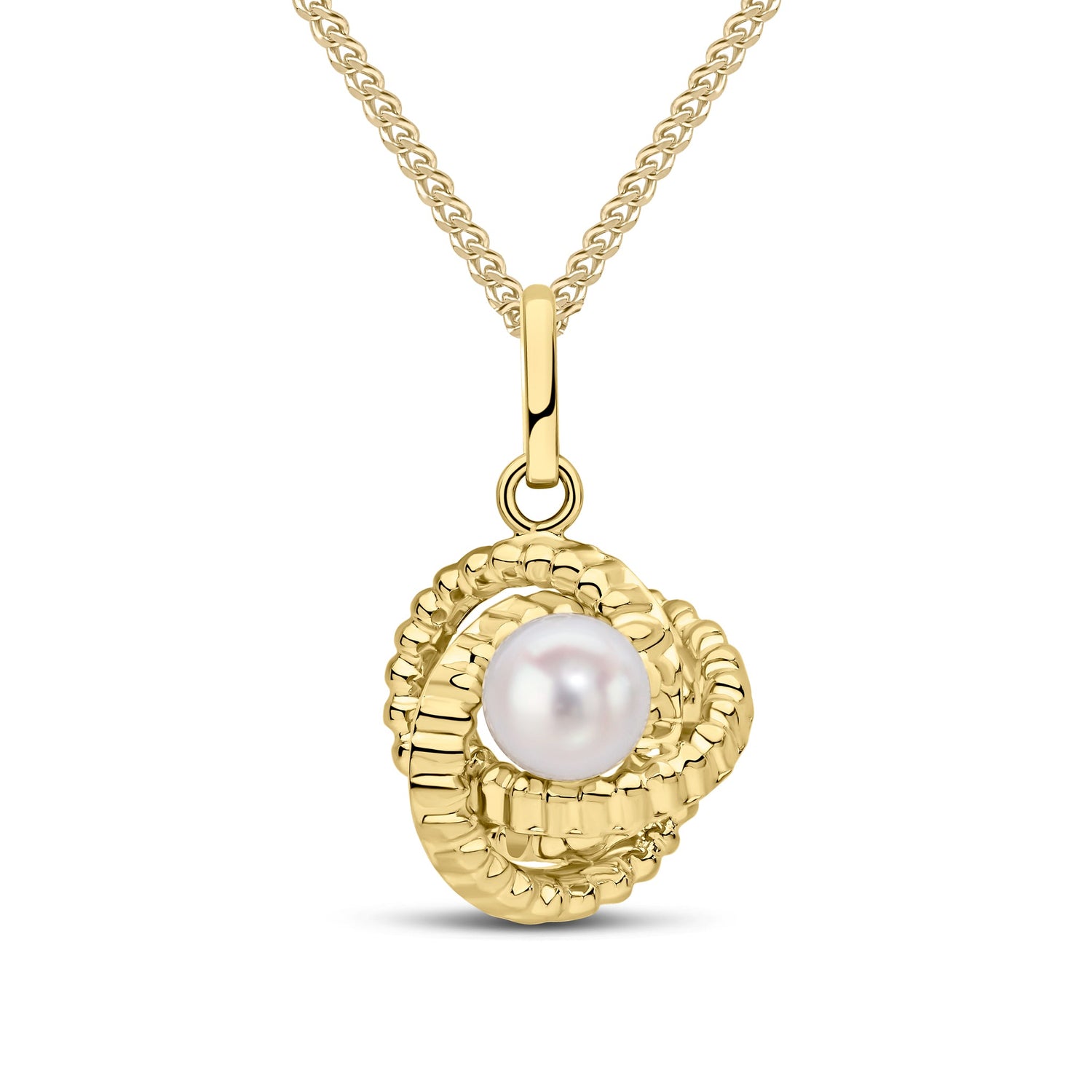9ct Yellow Gold Textured Knot Natural Pearl Pendant — 14x10mm