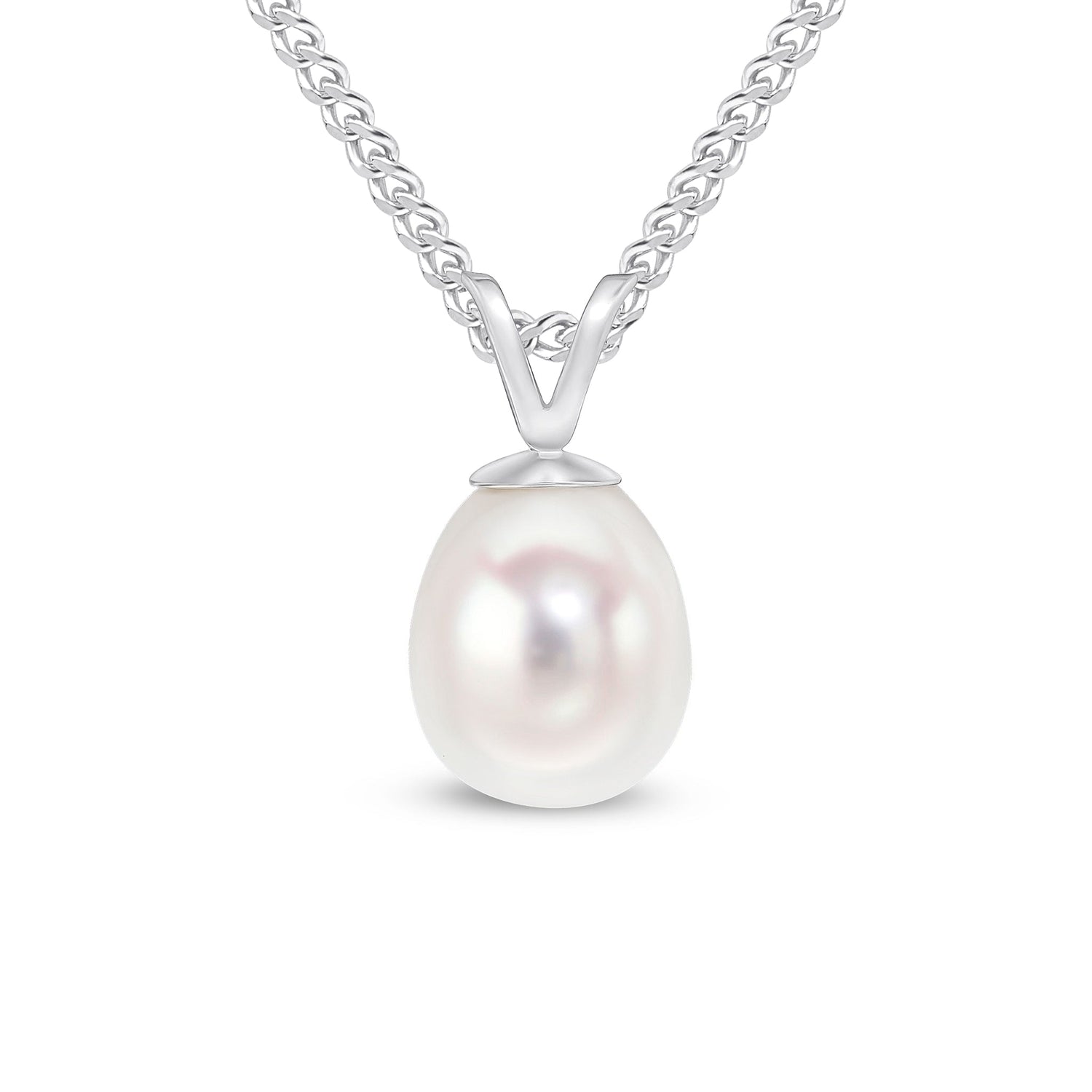 9ct White Gold Natural Freshwater Pearl Drop Pendant — 7mm