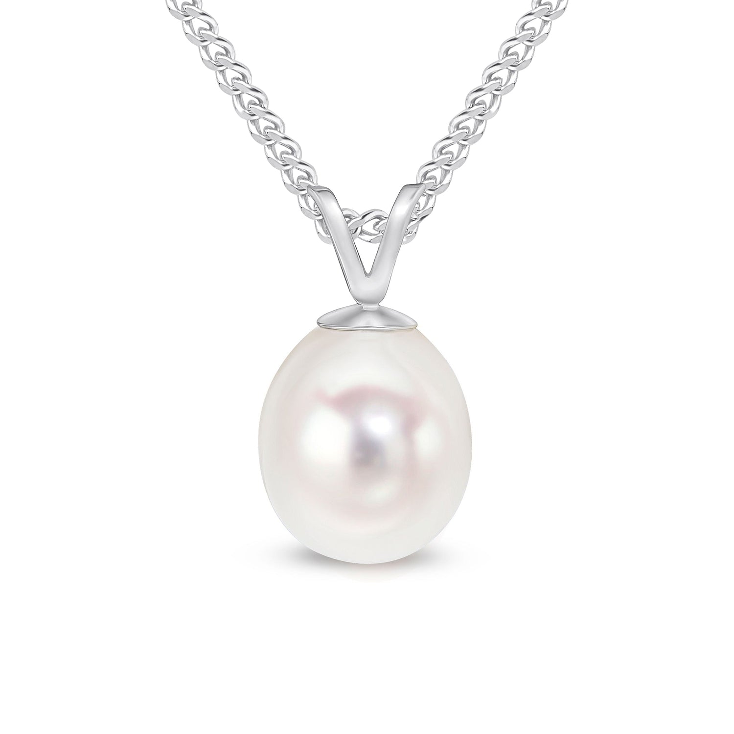 9ct White Gold Natural Freshwater Pearl Drop Pendant — 8mm