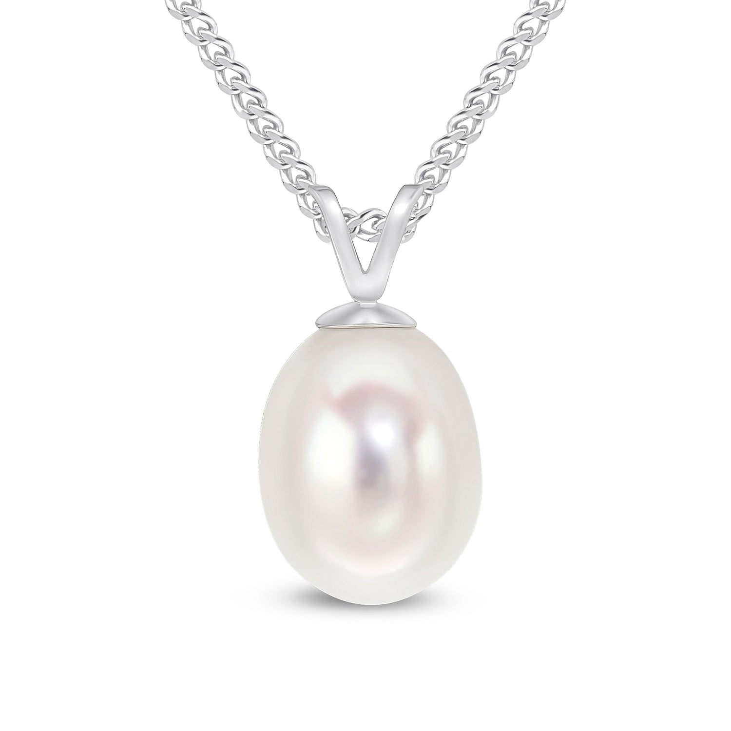 9ct White Gold Natural Freshwater Pearl Drop Pendant — 9mm