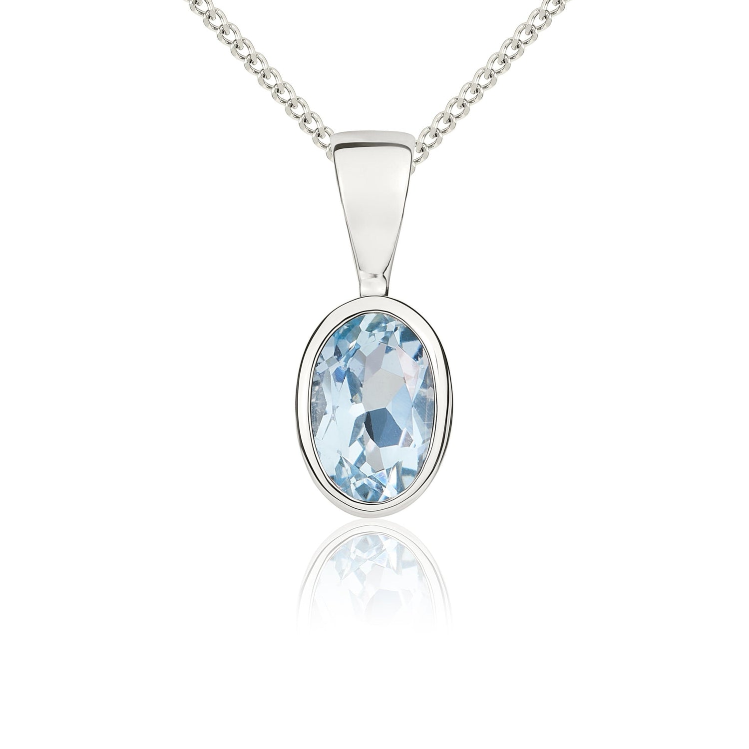 9ct White Gold Oval Natural Aquamarine Rubover Pendant — 6x4mm