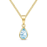 9ct Yellow Gold Pear Shaped Natural Aquamarine Rubover Pendant — 7x5mm