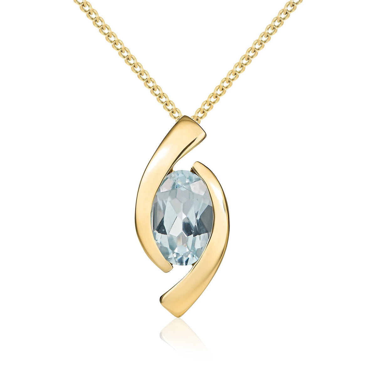 9ct Yellow Gold Oval Natural Aquamarine ‘Eye’ Pendant — 6x4mm
