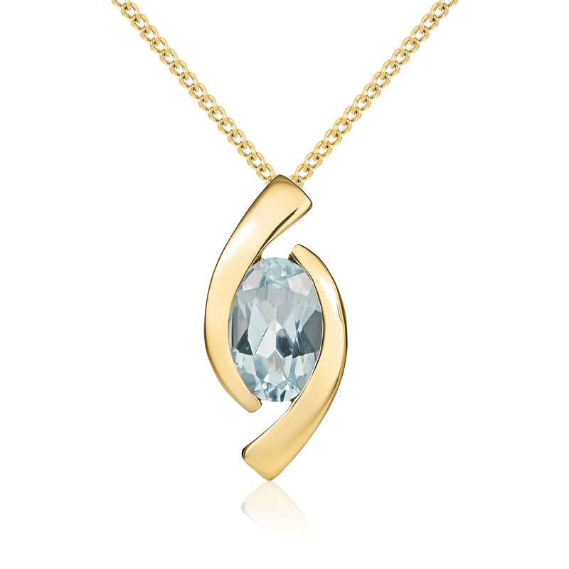9ct Yellow Gold Oval Natural Aquamarine ‘Eye’ Pendant — 6x4mm