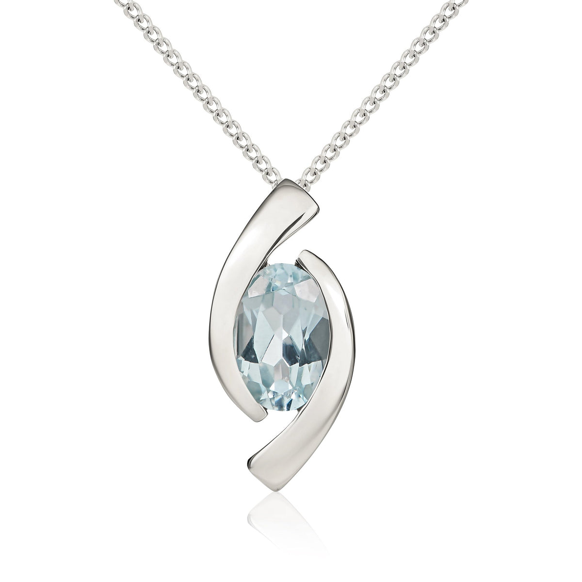 9ct White Gold Oval Natural Aquamarine ‘Eye’ Pendant — 6x4mm