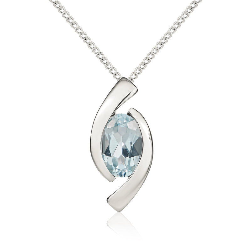 9ct White Gold Oval Natural Aquamarine ‘Eye’ Pendant — 6x4mm
