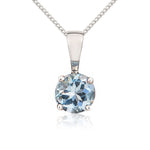 9ct White Gold Round Natural Aquamarine Claw Pendant — 5mm