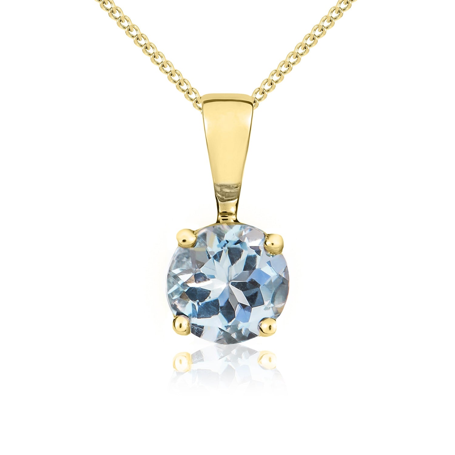 9ct Yellow Gold Four-Claw Round Natural Aquamarine Solitaire Pendant — 5mm