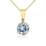 9ct Yellow Gold Round Natural Aquamarine Claw Pendant — 5mm