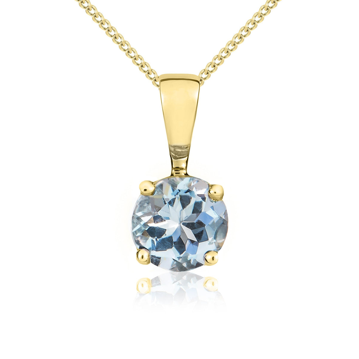 9ct Yellow Gold Round Natural Aquamarine Claw Pendant — 5mm