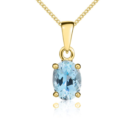 9ct Yellow Gold Oval Aquamarine Claw Pendant – 7x5mm