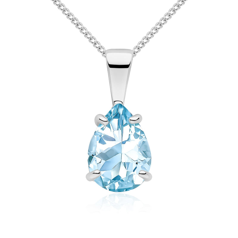 9ct White Gold Pear Shaped Natural Aquamarine Claw Pendant — 10x7mm