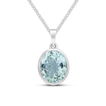 9ct White Gold Oval Natural Aquamarine Rubover Pendant — 12x10mm