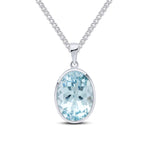 9ct White Gold Oval Natural Aquamarine Rubover Pendant — 14x10mm