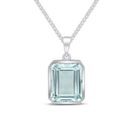 9ct White Gold Octagonal Natural Aquamarine Rubover Pendant — 12x10mm