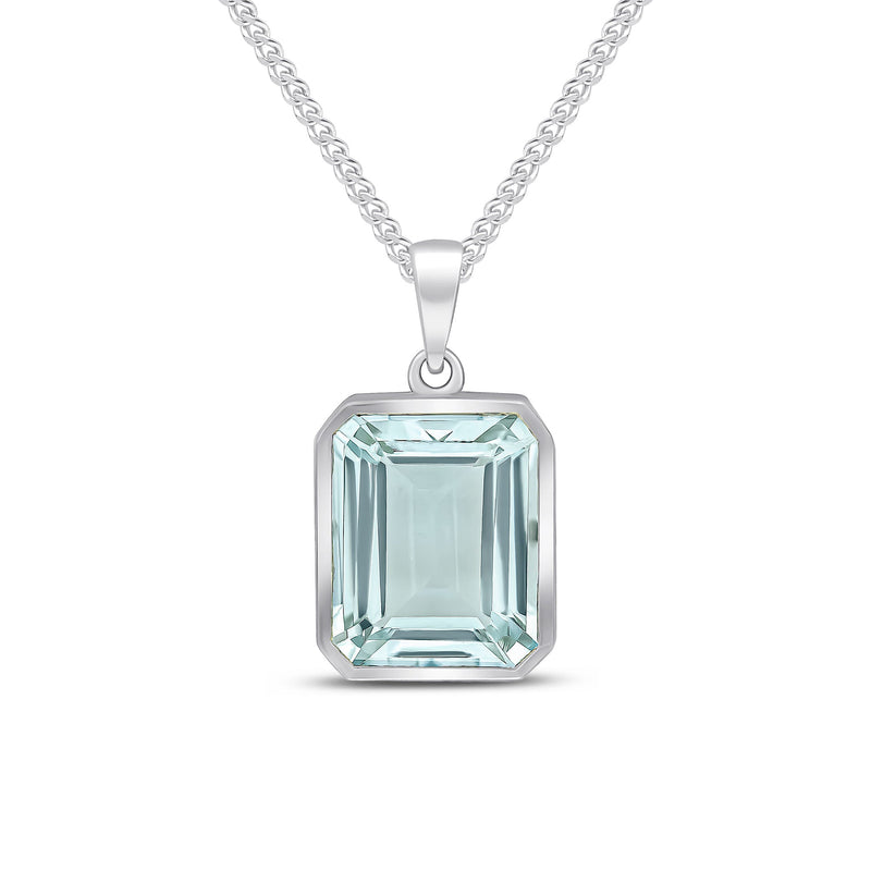 9ct White Gold Octagonal Natural Aquamarine Rubover Pendant — 12x10mm