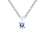 9ct White Gold Square Natural Aquamarine Rubover Pendant — 4mm