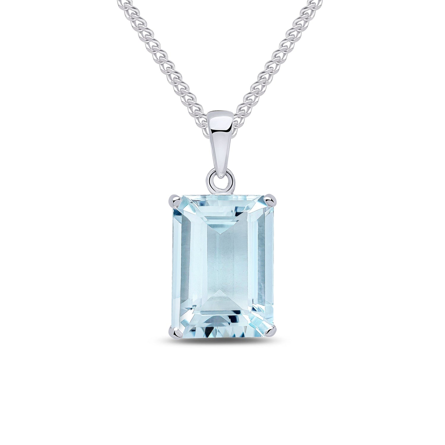 9ct White Gold Claw Octagonal Emerald Cut Natural Aquamarine Solitaire Pendant — 14x10mm