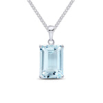 9ct White Gold Octagonal Natural Aquamarine Claw Pendant — 14x10mm